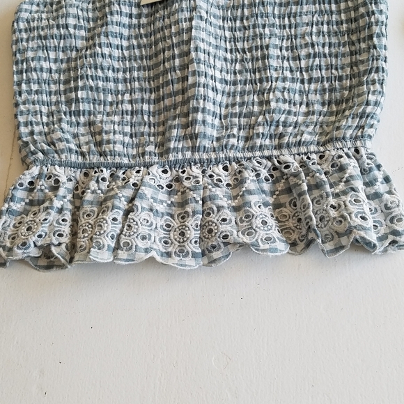 NWT Sim & Sam Blue Gingham Strap Smock Lace Top Size Large - Picture 3 of 8